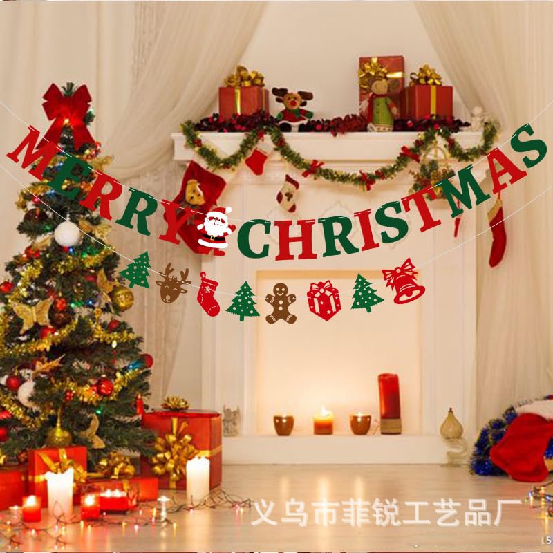 NISEVAN Christmas Banner Felt Garland Santa Gingerbread Tree Decorations