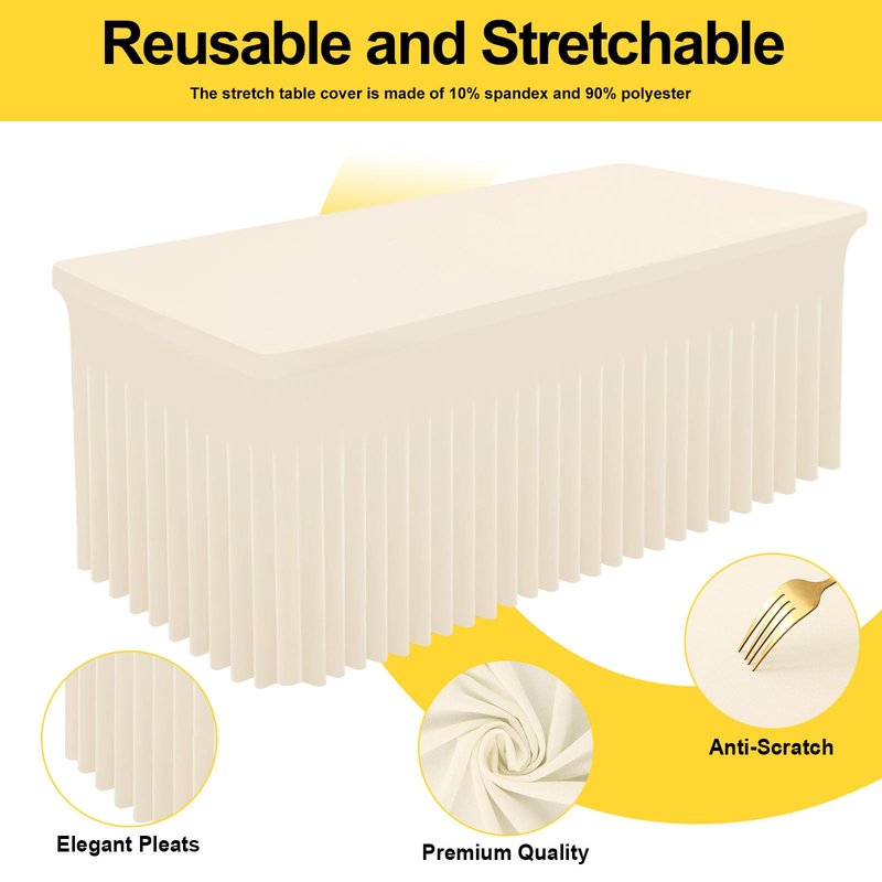 Smiry Spandex Tablecloth 2 Pack, Elastic Fitted Stretch Tablecloth for 6FT Rectangle Tables, Waterproof Washable Table Cover Skirt for Outdoor, Wedding, Banquet & Parties (Beige, 72Lx30Wx30H Inch)