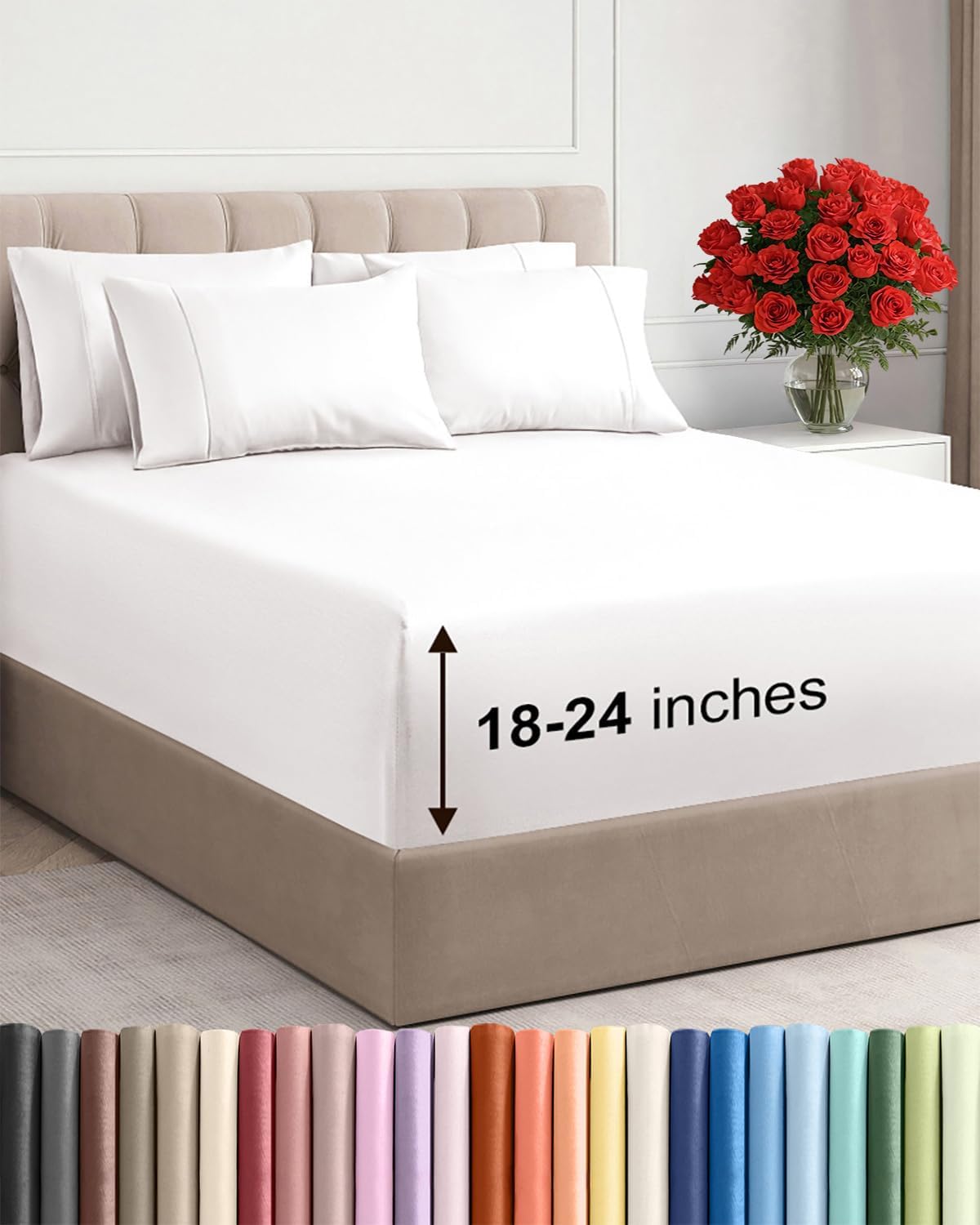 Skiennix Extra Deep Queen Sheet Set - 6 Piece Breathable Cooling Bedding - Soft, Wrinkle-Free Antique White