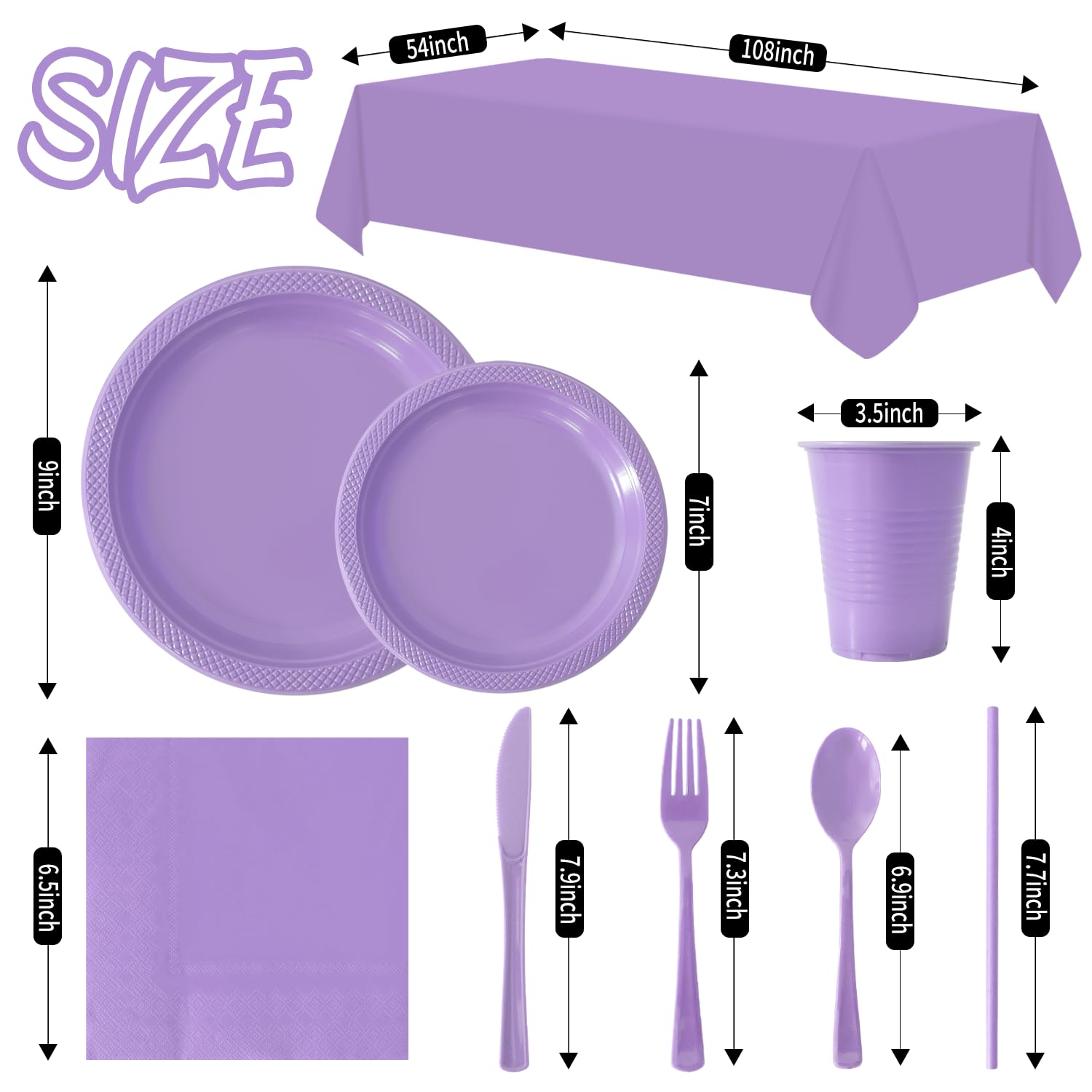 Disposable Plastic Dinnerware Set-968PCS Plastic Plates Set Includes 120 Of Each Dinner ＆ Dessert Plates, Cups, traws, Spoons, Forks & Knives for Party (Lavender, 968PCS（120 Guests）)