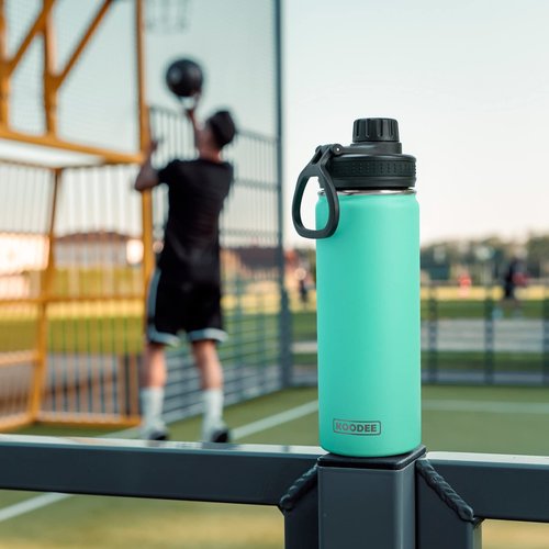 koodee Insulated Water Bottle 2 Pack-18 oz Stainless Steel Vacuum Metal Sports Water Bottle with Leakproof Spout Lid (Navy-Grass Green)