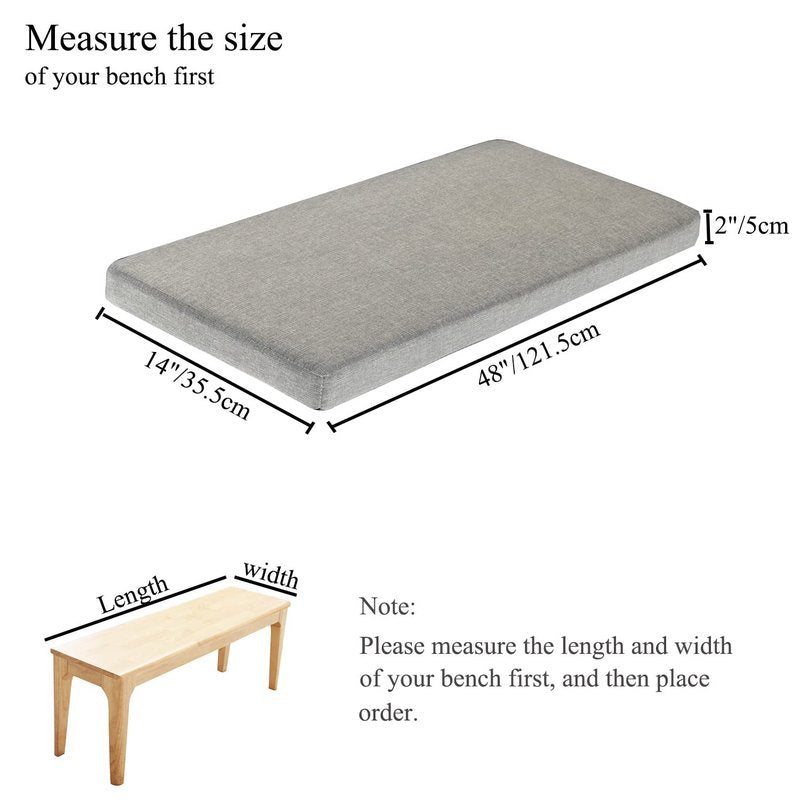 Bay Window Seat Cushions Indoor Furniture No Slip Washable Kitchen Dining Bench Cushion with Zipper 48x14 Inch, Light Khaki