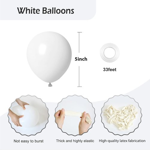 FOTIOMRG 120pcs White Balloons - Premium 5-Inch Latex Party Balloons for Weddings & Celebrations