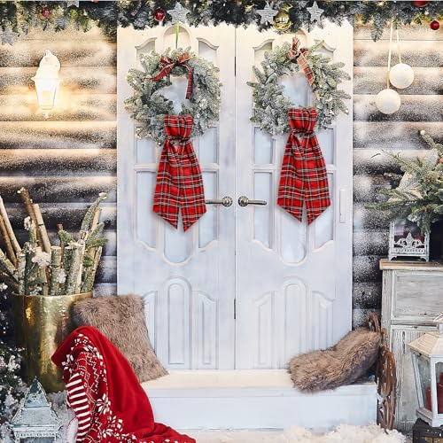 Ftuuo 2 pcs Christmas Wreath Sash Red Buffalo Plaid 5.1 x 54.3 in for Front Door, Burlap & Satin Ribbon Accessories