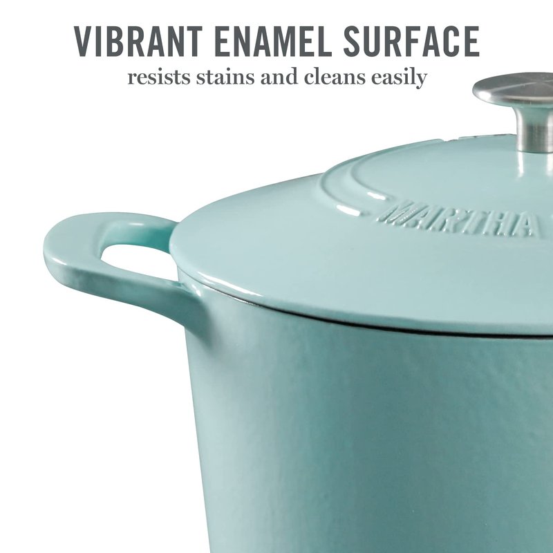 MARTHA STEWART Gatwick 7-Quart Enamel Cast Iron Dutch Oven – Martha Blue – Durable Heavy-Duty Dutch Oven for Slow Cooking, Braising & Baking