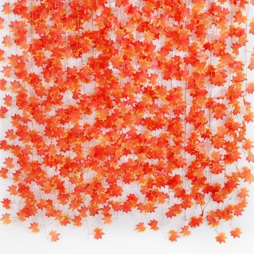 12-Pack Artificial Fall Leaf Garland - 7ft Silk Maple Leaf Vines Decor