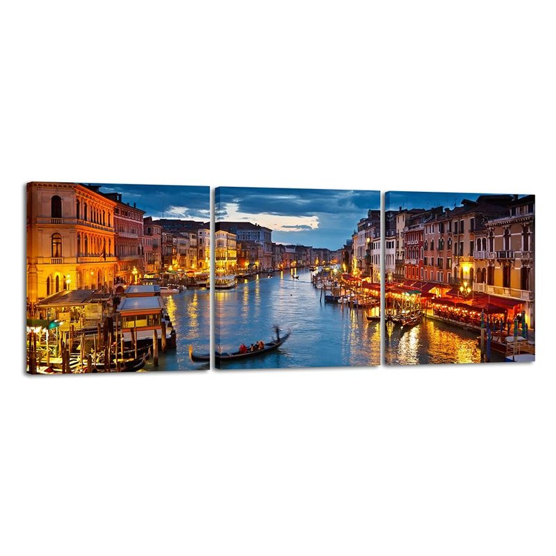 Wieco Art Venice Night 3 Piece Giclee Canvas Prints Wall Art Italy City Skyline Landscape Picture Paintings for Living Room Bedroom Home Decorations Modern Stretched and Framed Cityscape Artwork