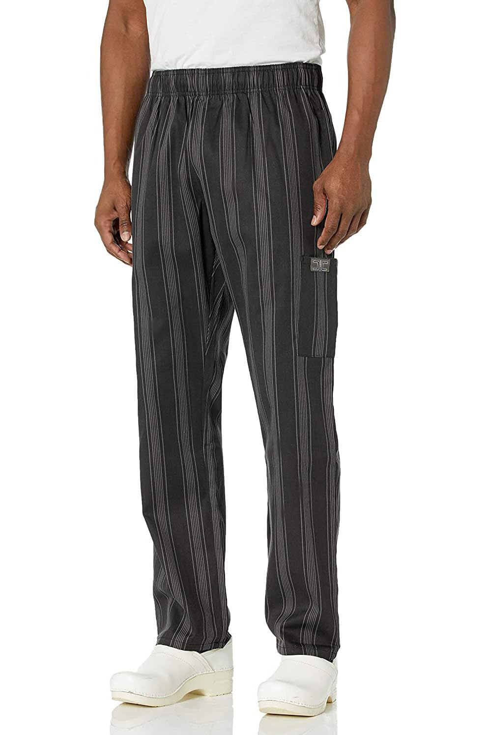 Chef Code Modern Fit Unisex Cargo Chef Pants, Elastic Waist CC220 (Chalkstripe Gray, L)