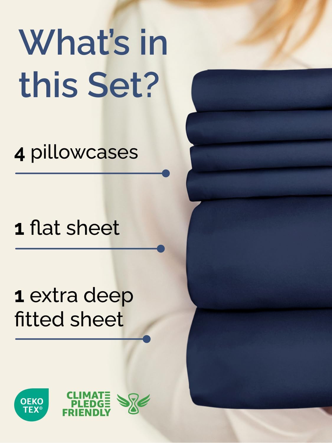 Skiennix Extra Deep Queen Sheet Set | 6-Piece Breathable Cooling Bedding - Soft, Wrinkle-Free Navy Blue