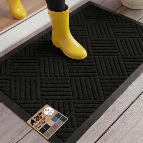 GORILLA GRIP Waterproof All-Season WeatherMAX Doormat - Natural Rubber, Stain & Fade Resistant, 23x35, Black Diamond