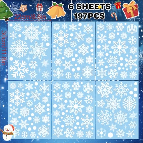 Double Sided Static Snowflake Window Clings Christmas Decorations 6 Sheets