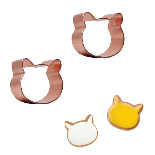The Fussy Pup Mini Cat Face Cookie Cutter Pair – 1" Solid Copper – Handmade in the USA