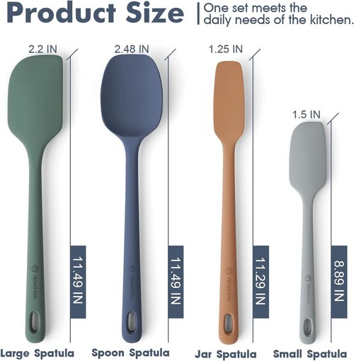 ChefAide Silicone Spatula Set - 4 Pieces, Ergonomic Grip, Heat Resistant for Nonstick Cookware