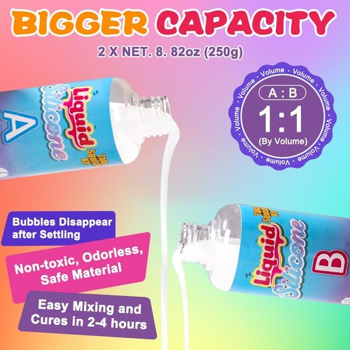 JOICEE DIY Squishy Making Kit - 18oz 1:1 AB Liquid Silicone with 6 Molds | Perfect Birthday & Holiday Gifts