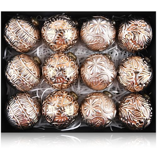 VAINECHAY Vintage Rustic Bronze Christmas Ornaments - 80mm Pack of 12