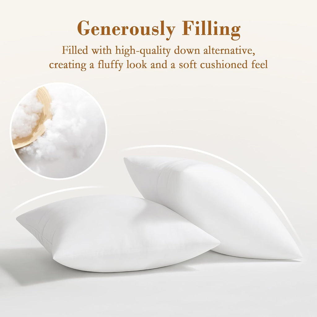 Puredown® Pillow Inserts - Fluffy Plush Square Sham Stuffers Set of 2 | Down Alternative for Couch & Home Decor