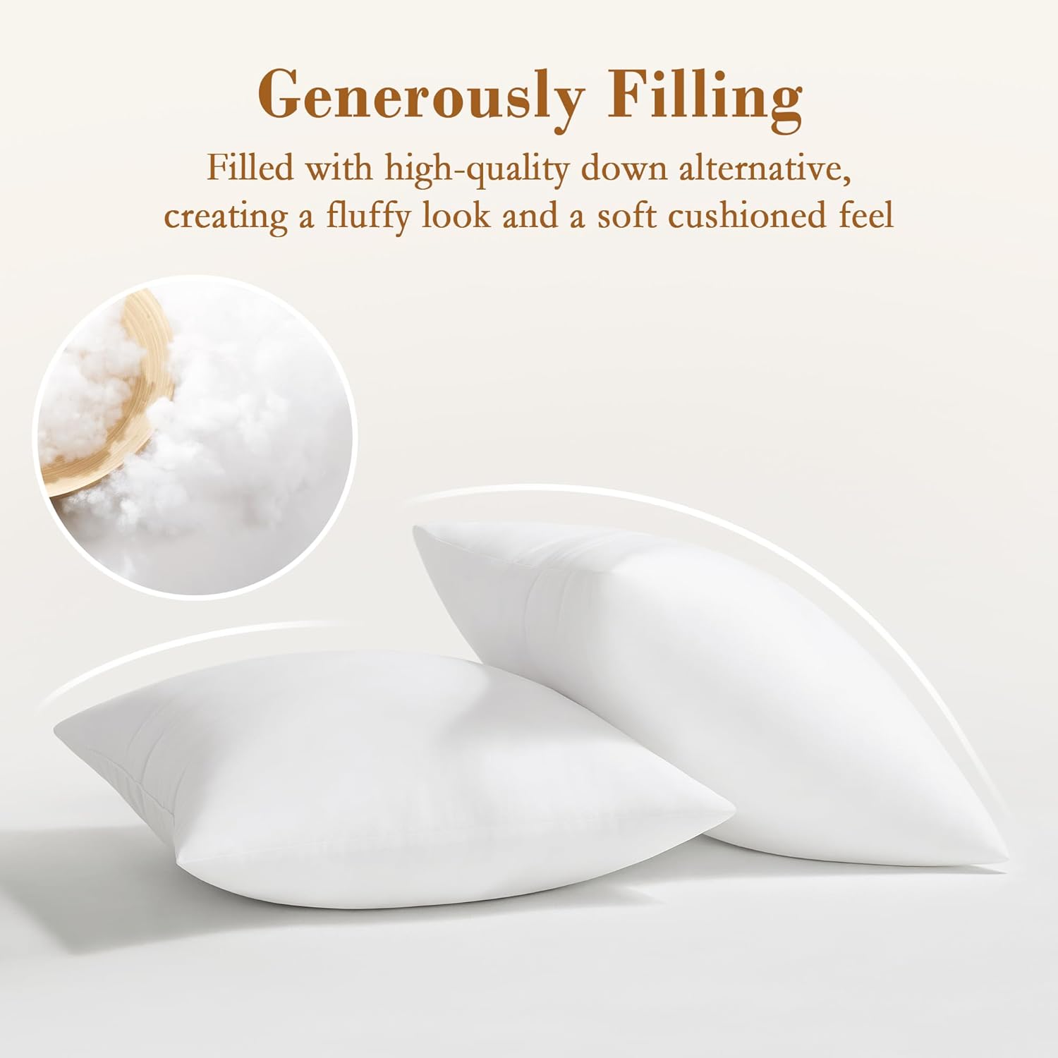 Puredown® Pillow Inserts - Fluffy Plush Square Sham Stuffers Set of 2 | Down Alternative for Couch & Home Decor