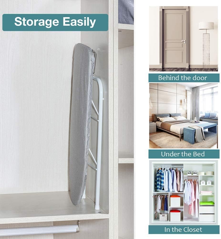 Storage Maniac Tabletop Ironing Board - All-Iron Frame with Iron Rest & Silver Metallic Cover - Silver Grey
