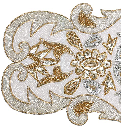 Hand Beaded Silver Gold Ivory Table Runner 13x36 — Homebia Designs, Elegant Holiday Décor