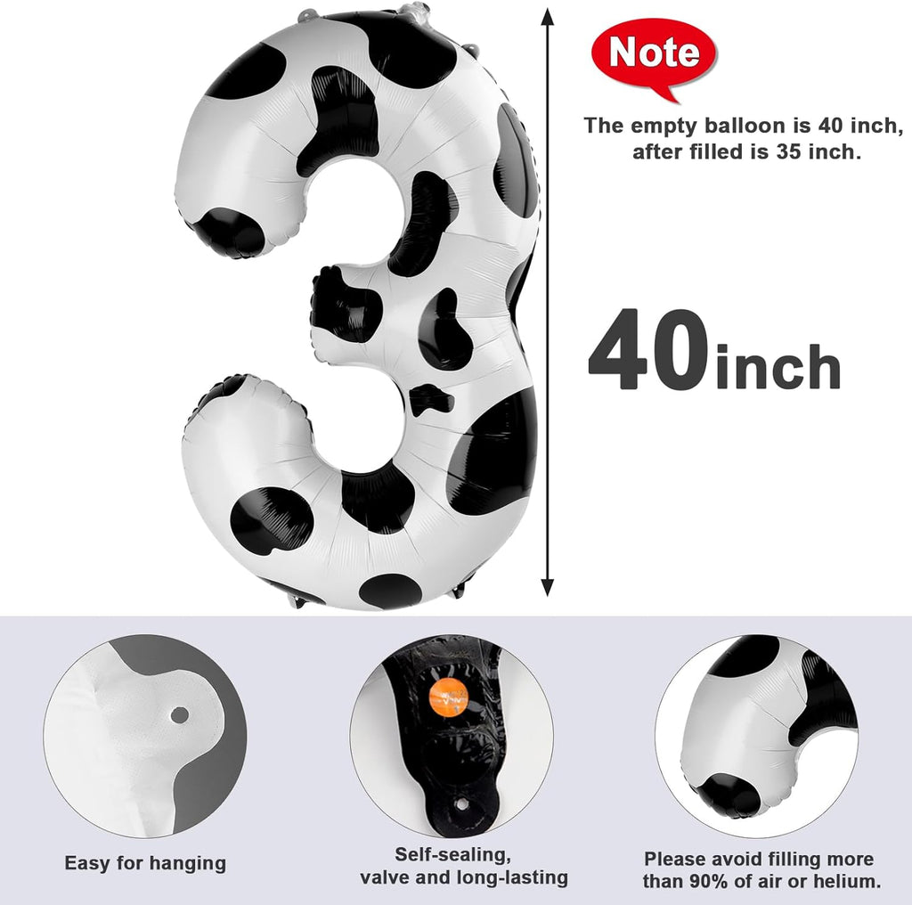 Numbers Balloon - 40 Inch Large White & Black 3 Balloon for Birthday Party Decor | Perfect for Three-Year-Old Celebrations