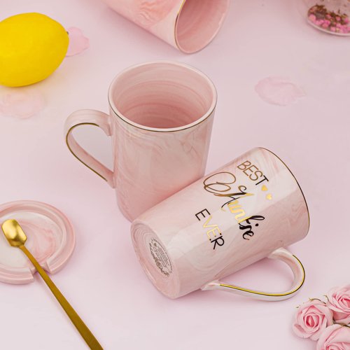 Doublewhale Aunt Gifts from Niece, Nephew - Best Aunt Ever Gift Mug - Happy Christmas Birthday Mothers Day Gifts for Auntie - Marble Ceramic Auntie Coffee Mug Gifts Box Printed Gold 14 Oz Pink