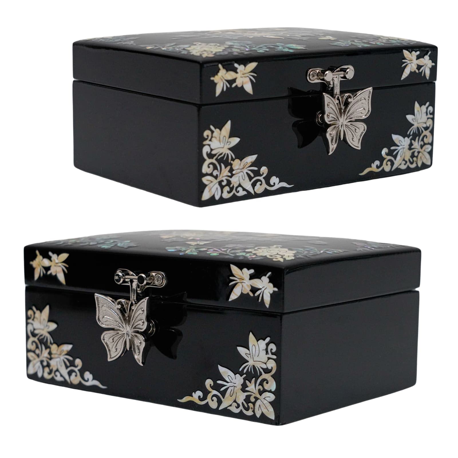 February Mountain Mother of Pearl Butterfly Jewelry Organizer Box with Ring Tray - Gifts for Women Unique gift for women who have everything