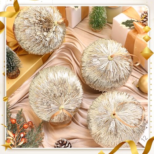 Champagne Gold Christmas Ornaments - 4 Large 6-Inch Holiday Tree Balls