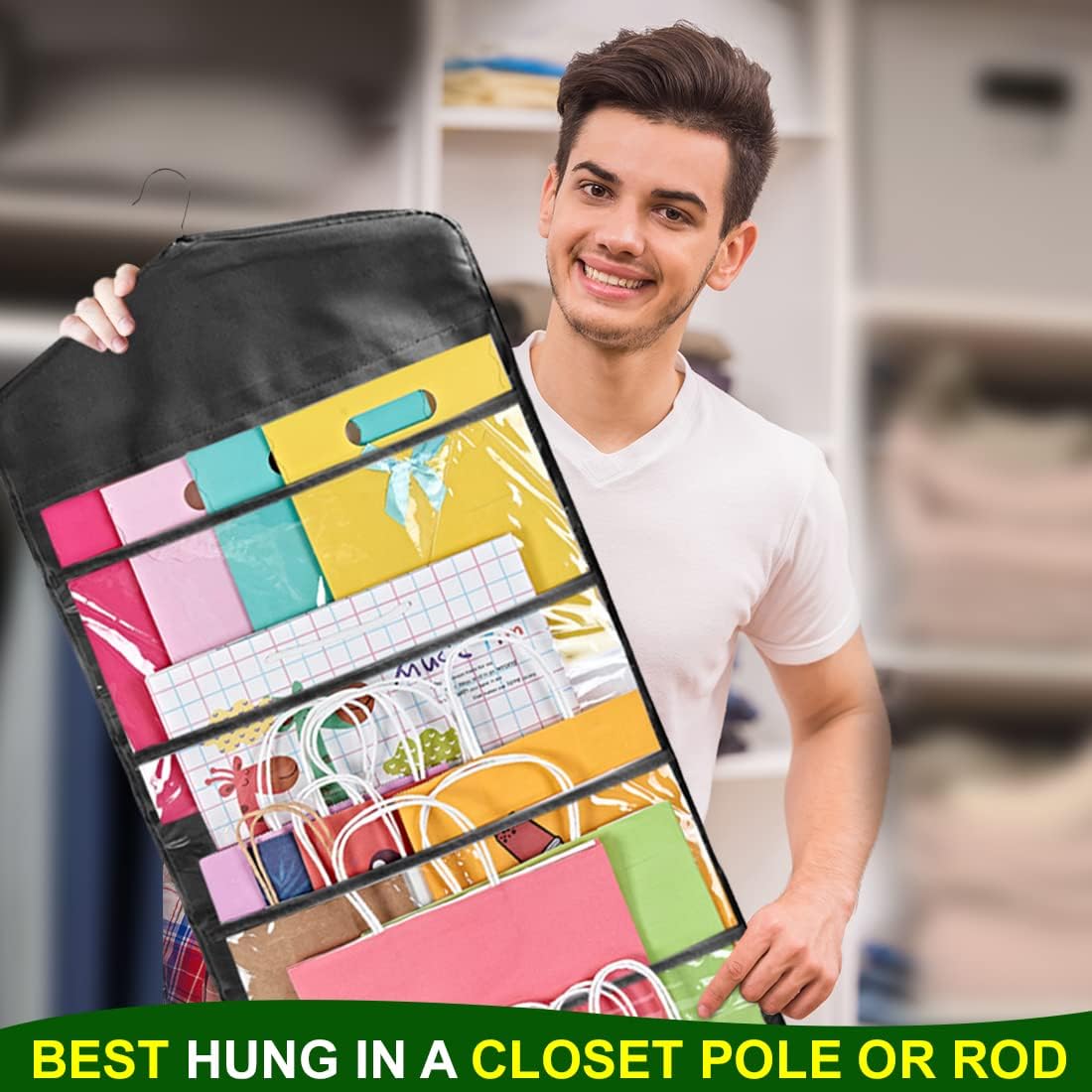 ProPik Gift Bag Storage Organizer - Double-Sided Design with Multiple Pockets | 38 x 16 Inch PVC (Full Black)