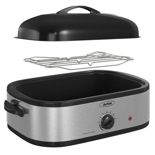 SUNVIVIPRO 14-Quart Electric Roaster Oven with Self-Basting Lid, Turkey Roaster Oven with Rack, Stainless Steel, Silver, 14 QT