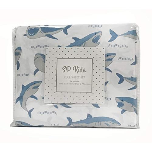 Sleeping Partners 3-Piece Blue Shark Sheet Set | 1 Twin Flat Sheet, 1 Twin Fitted Sheet & 1 Queen Pillowcase | Made of 100% Super Soft Microfiber Polyester | Soft, Smooth & Durable | Ideal for Boys