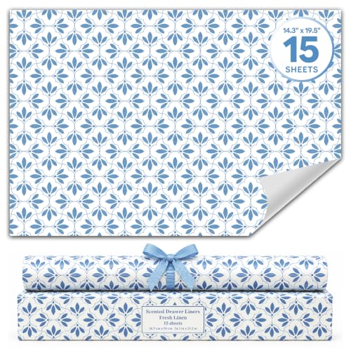 STRN Scented Drawer Liners with Fresh Linen Fragrance - Large 15 Sheets, 19.7" x 14.4"