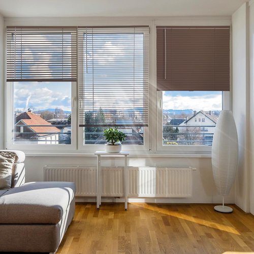 SEEYE Cordless Mini Blinds Aluminum Venetian Blind Horizontal Window Shades, 1" Slat Size - Rooming Darkening Blinds Anti-UV & Waterproof for Bedroom, Office, Easy to Install, 44" W x 64" H, Brown