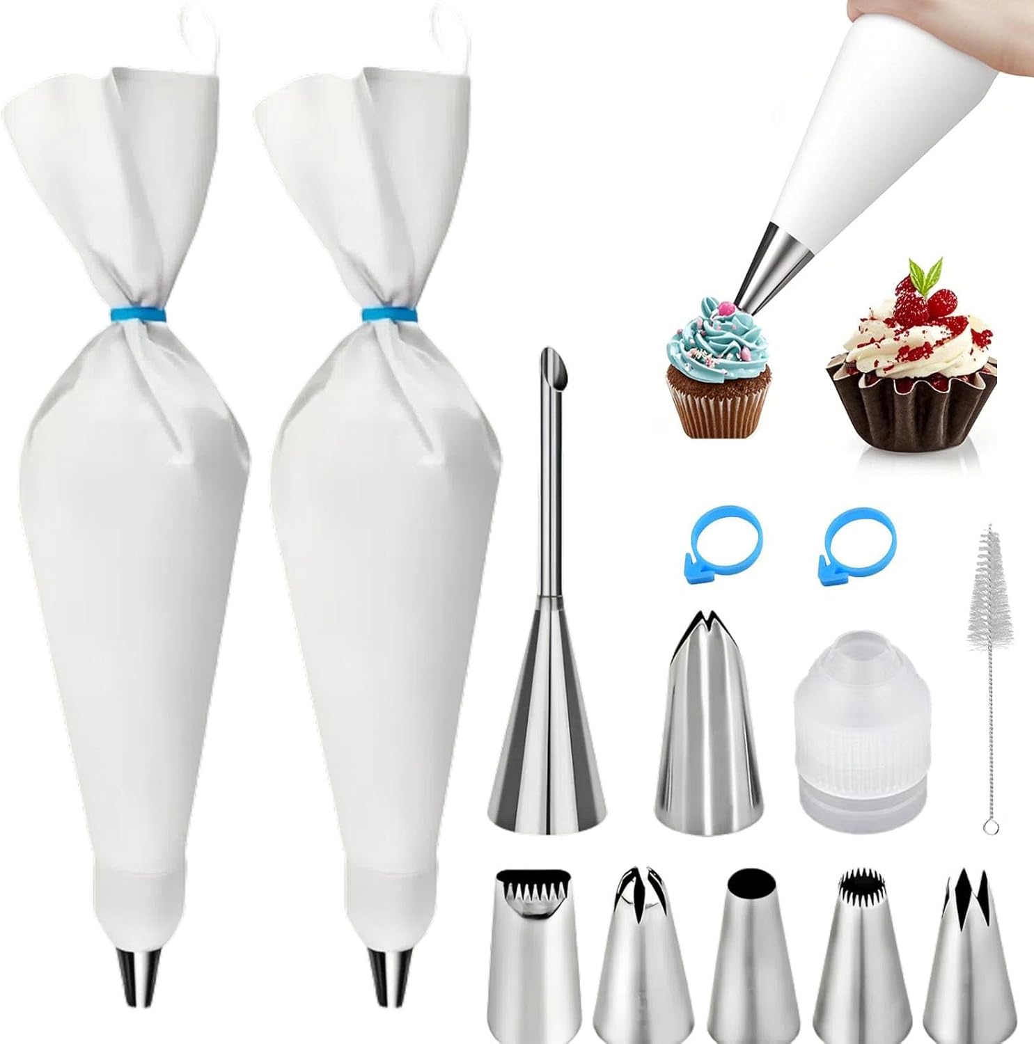 Skiennix Reusable Piping Bags Set - 16-Inch Pastry Bags for Cake Decorating | Durable, Eco-Friendly Baking Kit for Home Chefs