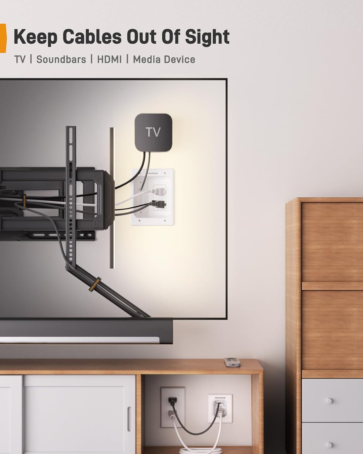 Perlegear In-Wall Cable Management Kit - USB & Type C Ports for Wall-Mounted TVs | Includes Drill Templates & Dust Bags