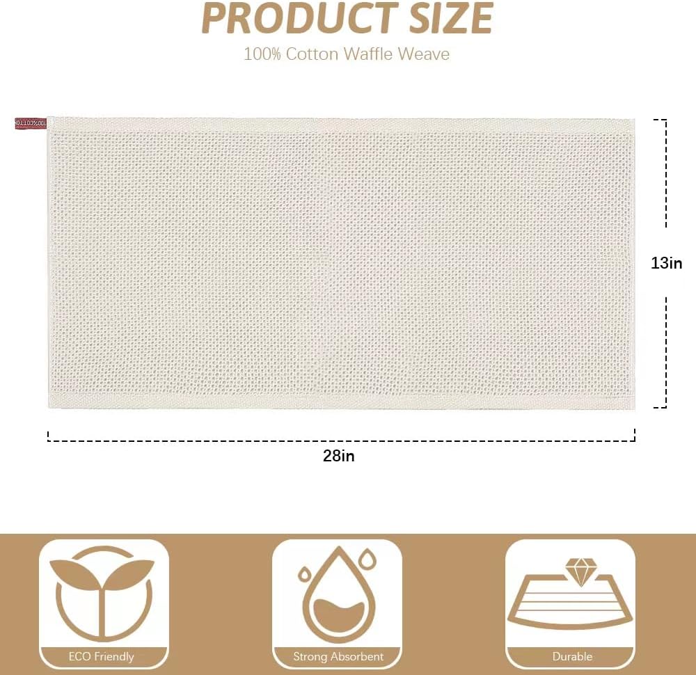 Nialnant Kitchen Towels - 100% Cotton Waffle Weave, Extra Soft & Absorbent - 6 Pack, Beige, 13 x 28 Inch