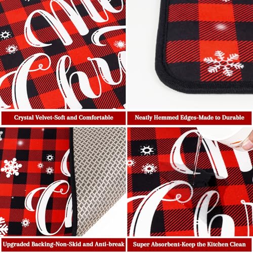 Voanos Christmas Buffalo Plaid Kitchen Rugs Set - Red Truck Holiday Decor, 17x30 & 17x47 Rectangular Variations