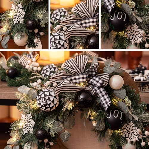 Valery Madelyn 24'' Christmas Teardrop Swag Outdoor Decoration Black & White - Swag
