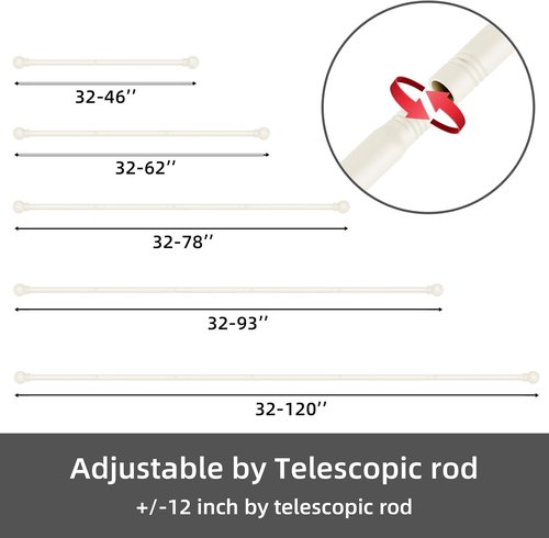 GXOACKJ Decorative Curtain Rods - Heavy Duty Metal, Ivory White, 48 to 84 Inches with Brackets