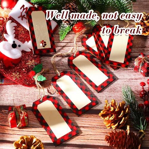 Christmas Stocking Name Tags Set - Wooden Holiday Labels with Dog Paw & DIY Design