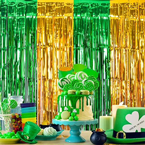 St. Patrick's Day Green Gold Foil Fringe Curtains - 3-Pack Photo Backdrop