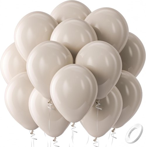 Bezente Cream Balloons - 100 Pack 12-Inch Round Latex Balloons in Beige, Ivory, and Tan for Boho Weddings & Parties