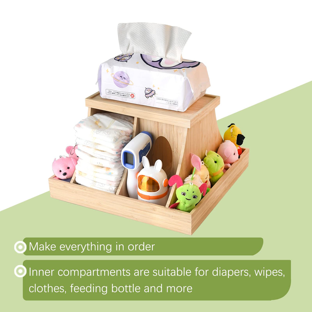 YiLiiod Wooden Baby Diaper Cabby Organizer, 360 Degrees Rotating Bamboo Cabby Storage with Removable Divides, Nursery Diaper Organizer