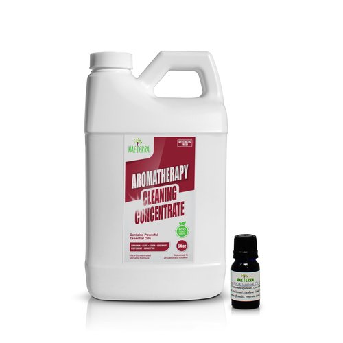 Naeterra Aromatherapy Cleaning Concentrate 64 oz & 10ml Essential Oil - Natural All Purpose Multi Surface Cleaner for Floors, Glass & Granite - Plant Based Pet Safe & Non Toxic - Makes 24 Gallons