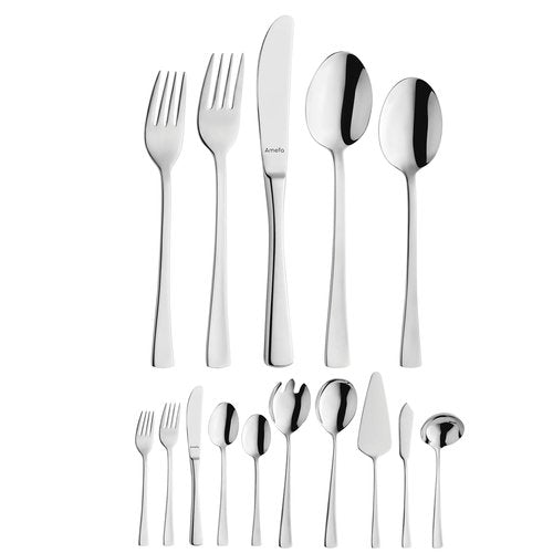 Amefa Atlantic 45-Piece Flatware, Set for 8 – Stainless Steel Silverware, Mirror Finish, Rust-Resistant Durable Cutlery, Forks, Knives, Spoons, Salad Forks & Teaspoons for Dining & Entertaining