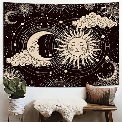 Sun and Moon Wall Tapestry - Aesthetic Black Wall Hanging (51.2" x 59.1")