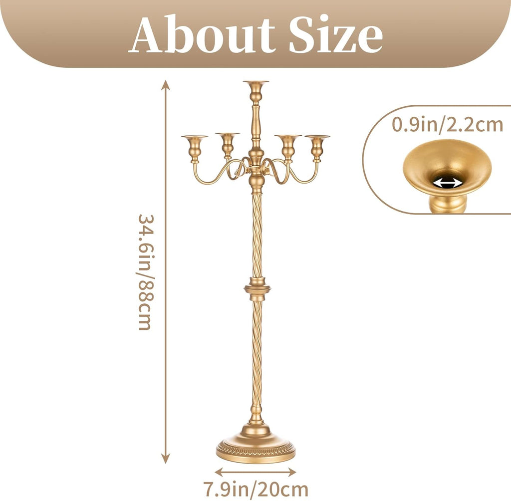 Sziqiqi Gold Floor Candelabra | Tall 5-Arm Metal Candle Holder for Elegant Wedding Centerpieces