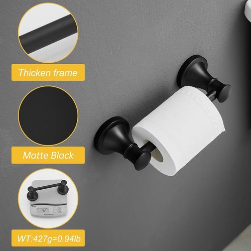 BESy Wall Mounted Toilet Paper Holder - Rustproof Design with Flexible Pivoting Handle | Matte Black Stainless Steel