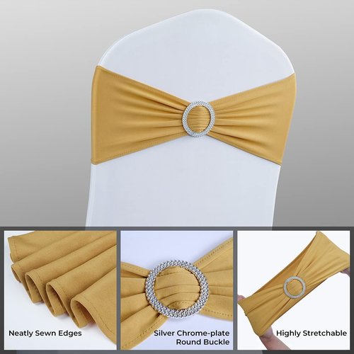 Babenest Spandex Chair Sashes - 30PCS Premium Stretch Covers with Buckle Slider for Weddings & Events | Gold