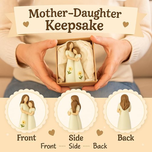 iStatue Mother Daughter Figurine - Hand-Painted Resin Hugging Statue | Ivory Home Décor Keepsake for Mom