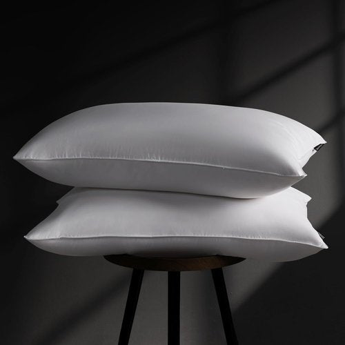 DOWNSTORIA Goose Feather Down Pillows - Queen Size Hotel Collection | Soft Medium Firm Set of 2 (20 x 30 in)
